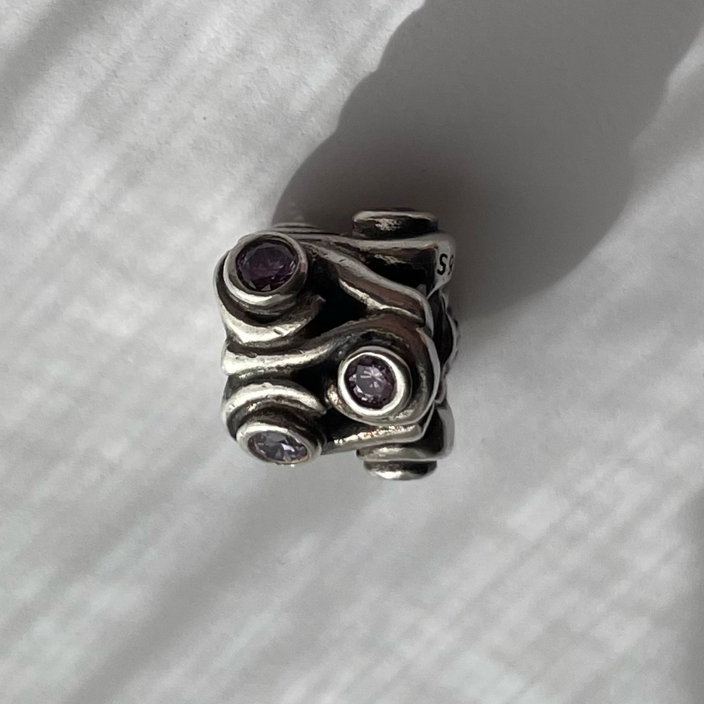 Elegant 925 Sterling Silver Pandora Charm with Purple Crystal Accents